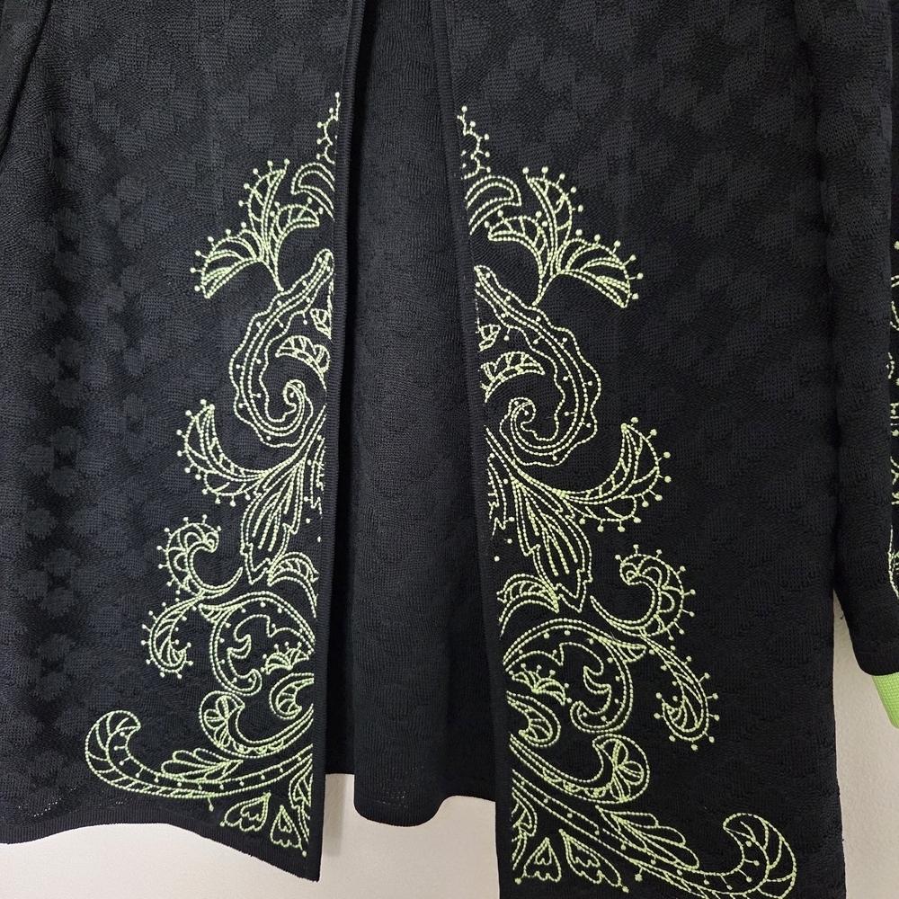 Ming Wang Black and Green Embroidered Open Cardigan Jacket XS - Picture 8 of 8